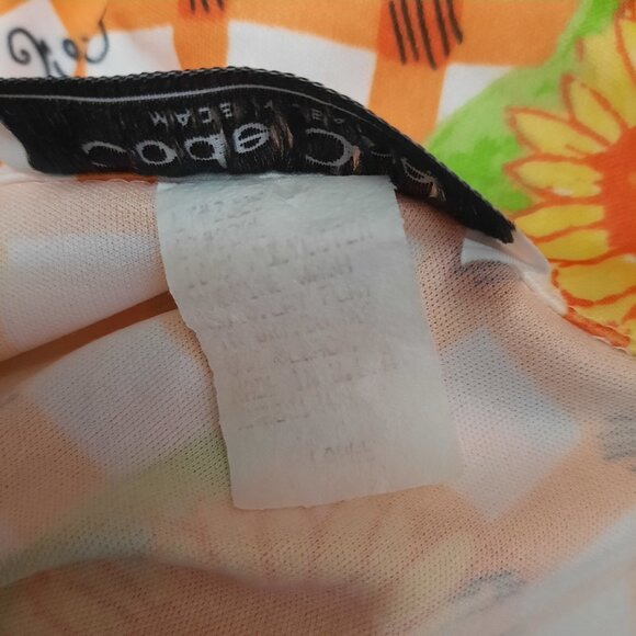 Vintage 90s Sunflower Print Button Up Blouse Orange White Check S short sleeve - Picture 9 of 9